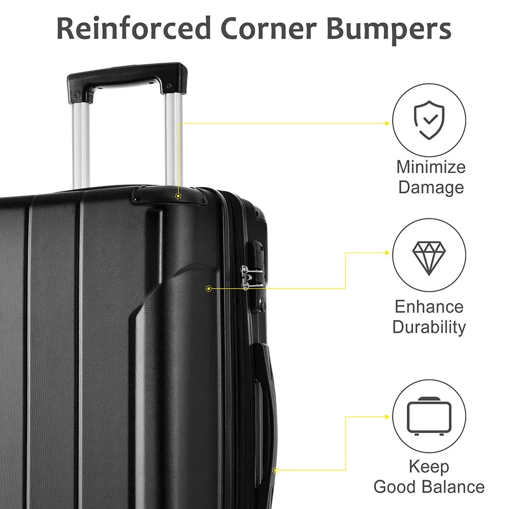 28In Expandable Lightweight Spinner Suitcase with Corner Guards - Black