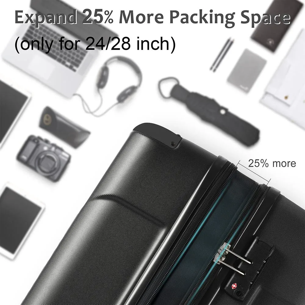 28In Expandable Lightweight Spinner Suitcase with Corner Guards - Black