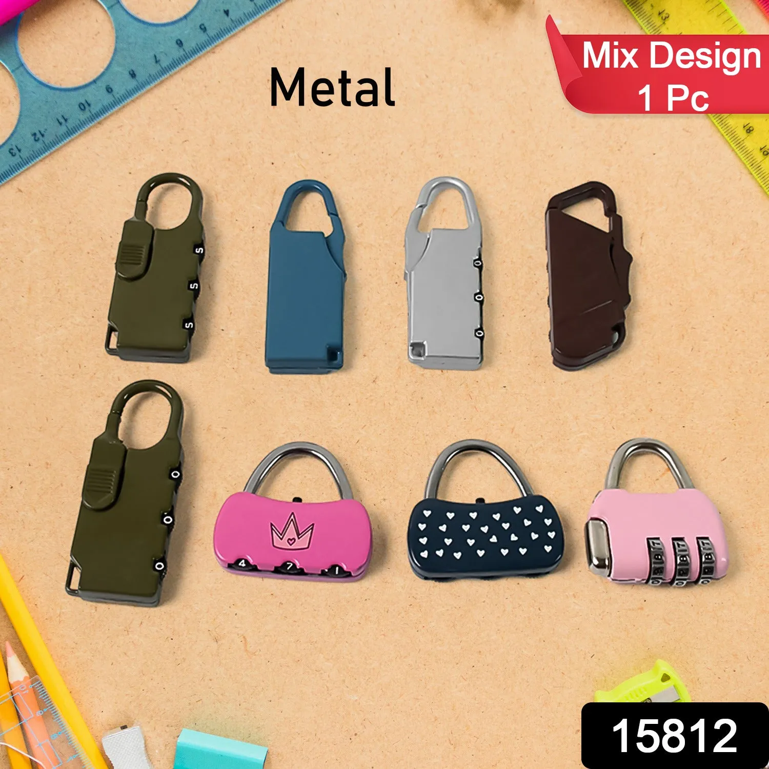 3 Digit Metal Combination Number Lock (1 Pc / Mix Design & Color)