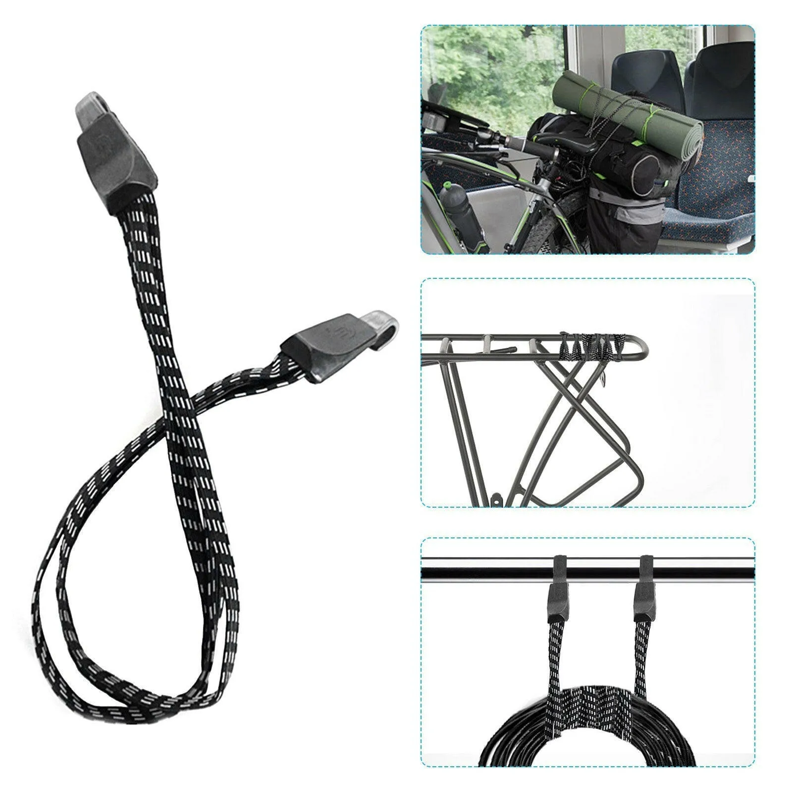 3 in 1 Bungee Cord Elastic Bicycle Luggage Fixed Strap Bike Banding Bungee Rope Cycling Elastic Cord Strap MTB Tie Fixed Band with Hook