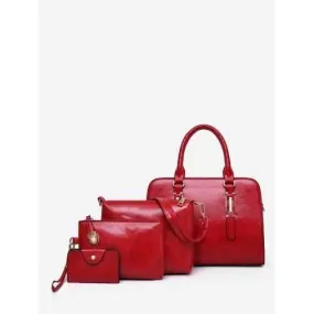 4 Pieces Casual Minimalist Outdoor Tote Bag Set - Red Wine