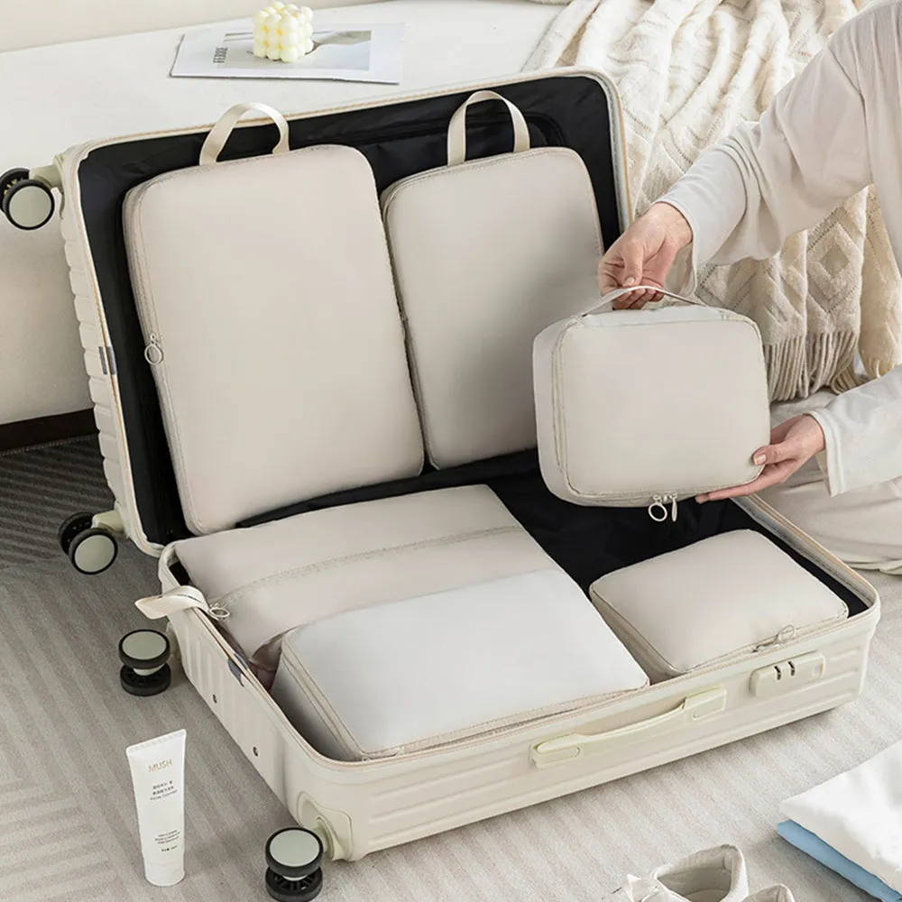 6Pcs Set Packing Cubes for Suitcases Travel Luggage Organizers Clothing Sorting Bags Beige
