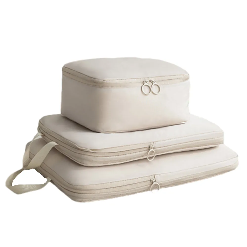 6Pcs Set Packing Cubes for Suitcases Travel Luggage Organizers Clothing Sorting Bags Beige