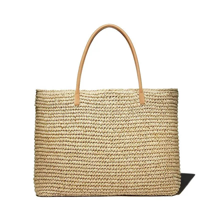 AQUA Extra-Large Woven Tote Bag In Natural Tan