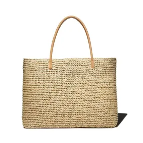 AQUA Extra-Large Woven Tote Bag In Natural Tan