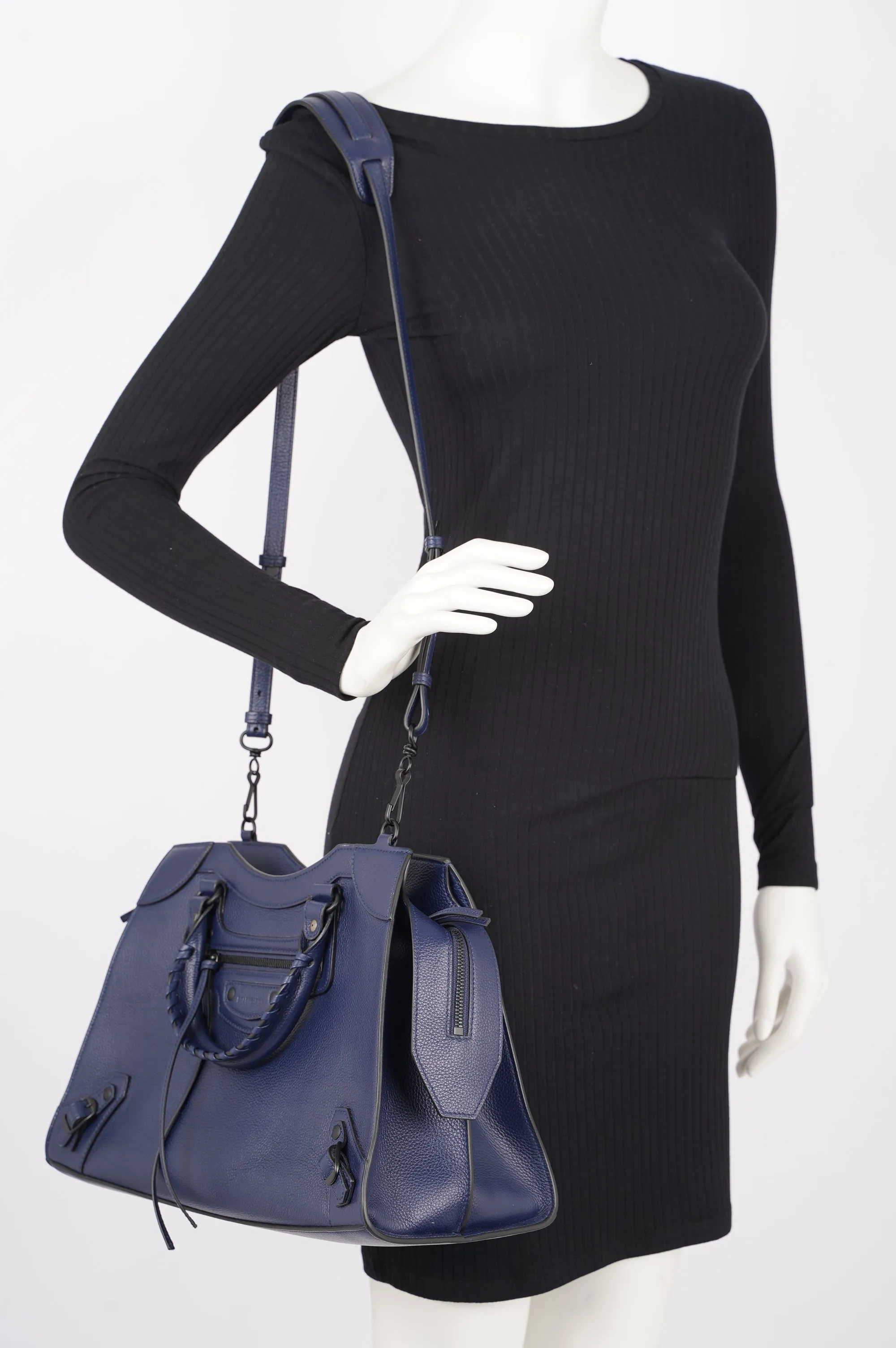 Balenciaga Womens Neo City Bag Navy Leather Medium