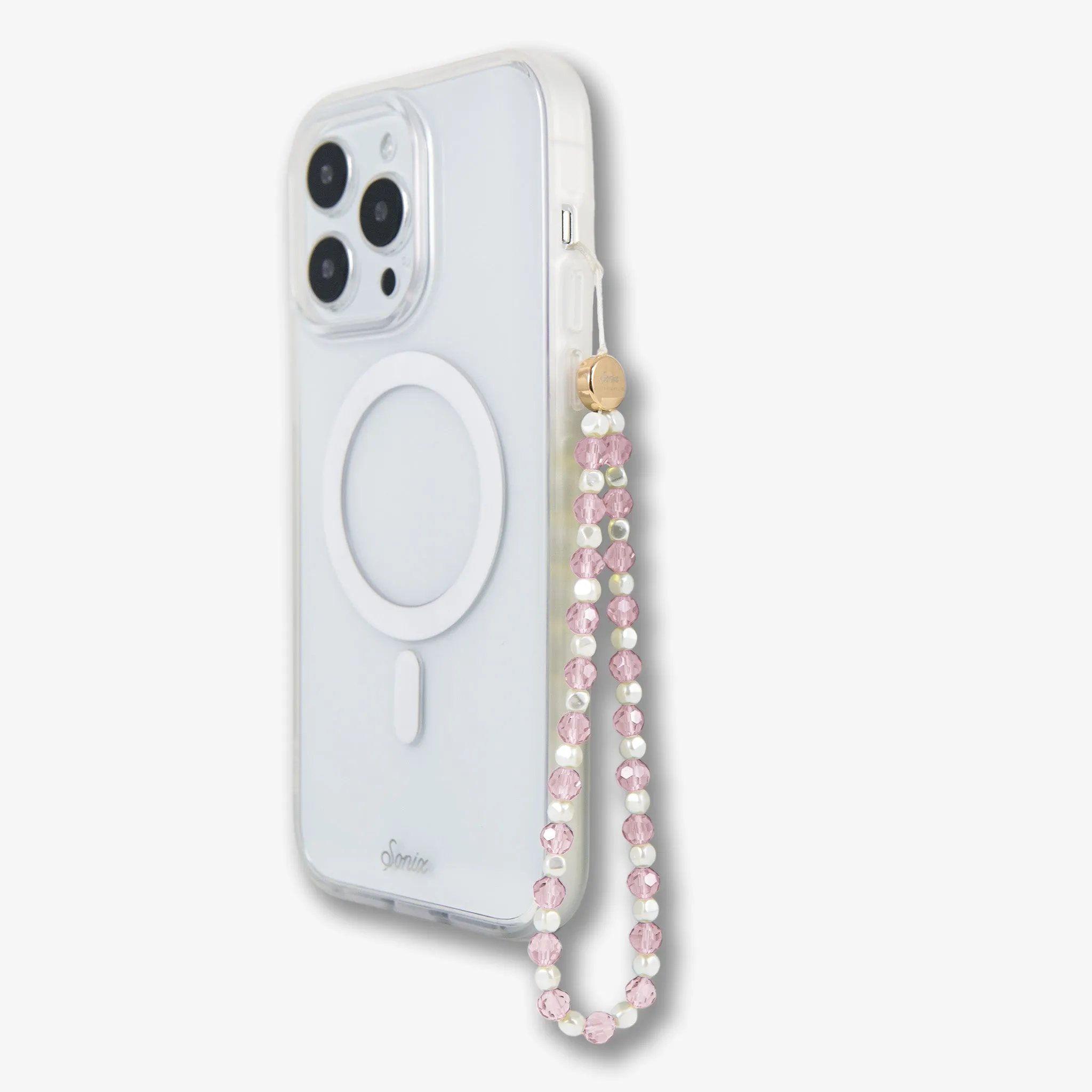 Beaded Phone Charm - Pink White