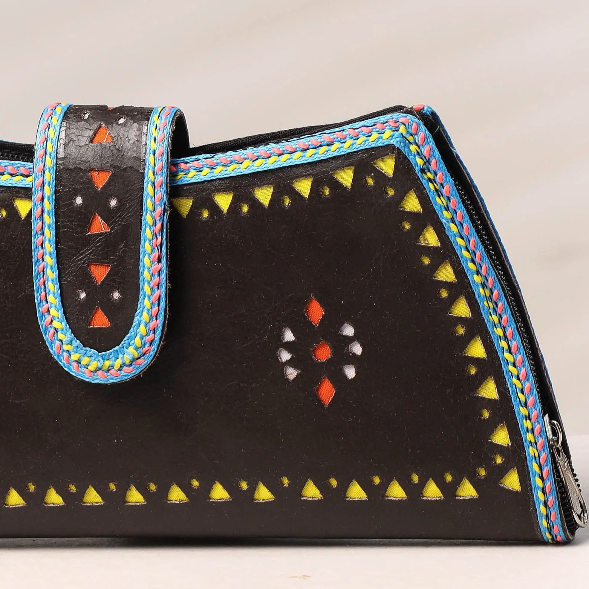 Black - Handcrafted Kutch Leather Clutch / Wallet