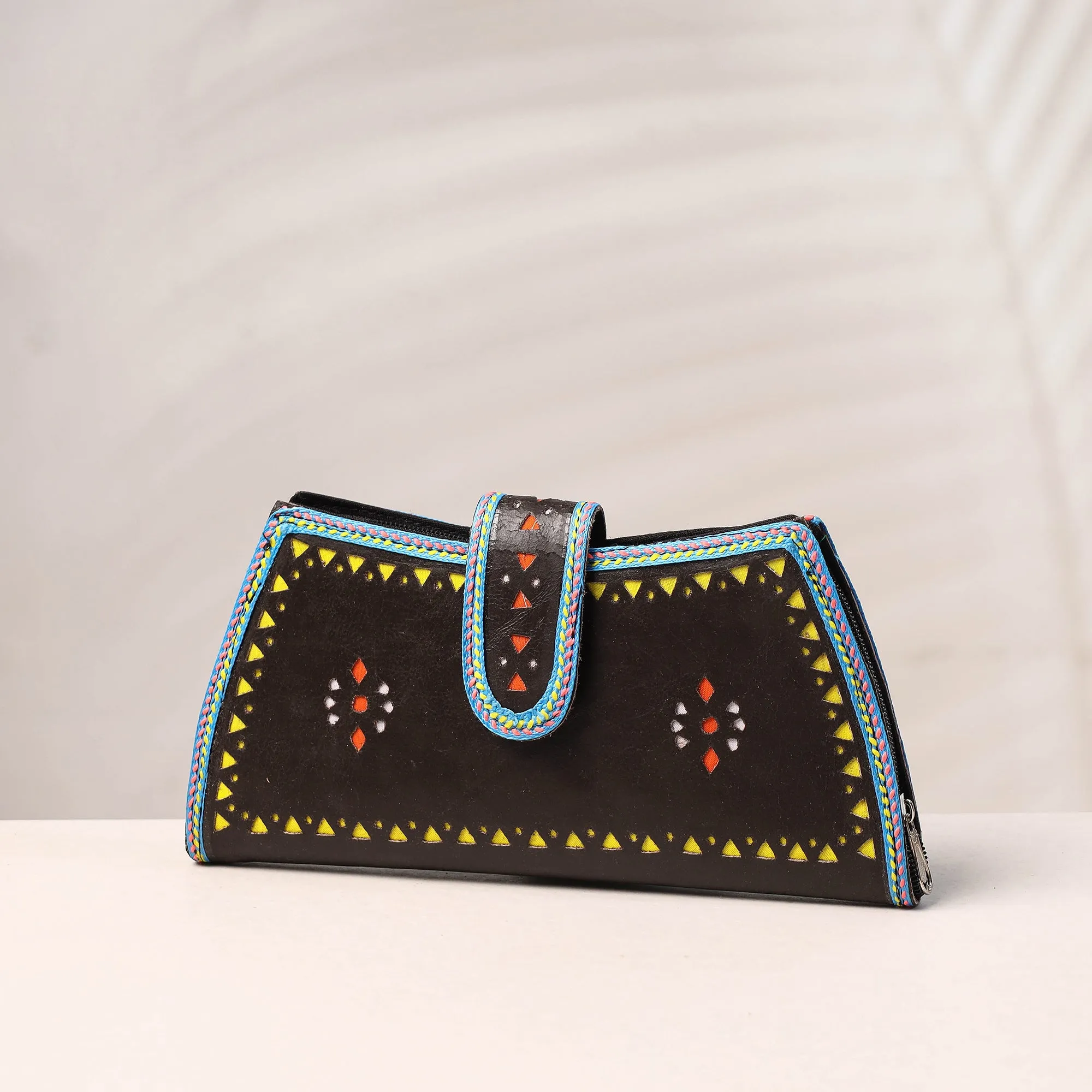 Black - Handcrafted Kutch Leather Clutch / Wallet