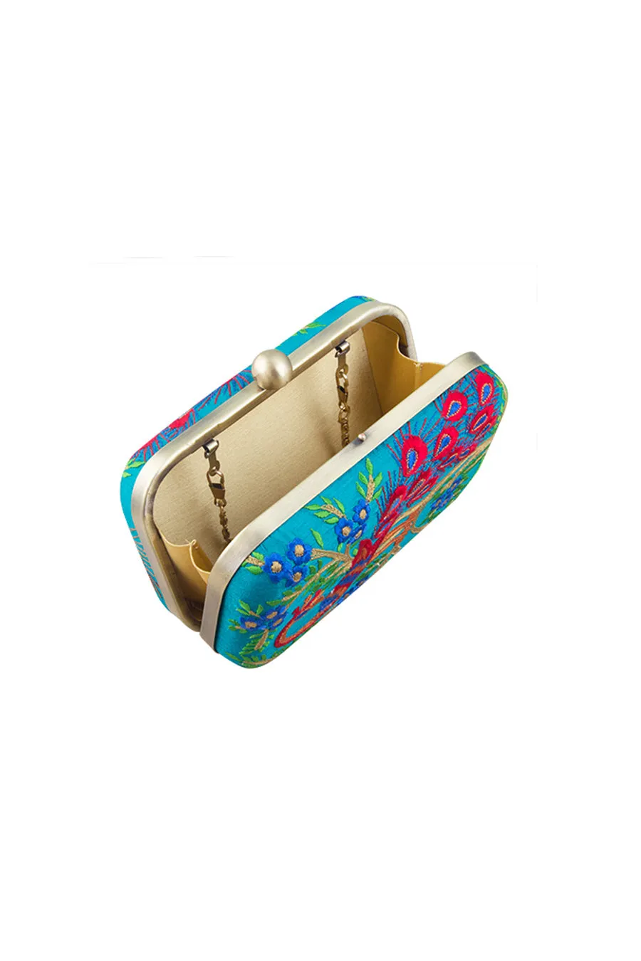 Bottle Green Peacock Embroidered Box Clutch