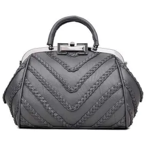 Braid PU Leather Handbag - Gray