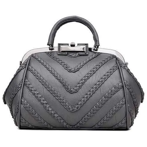 Braid PU Leather Handbag - Gray