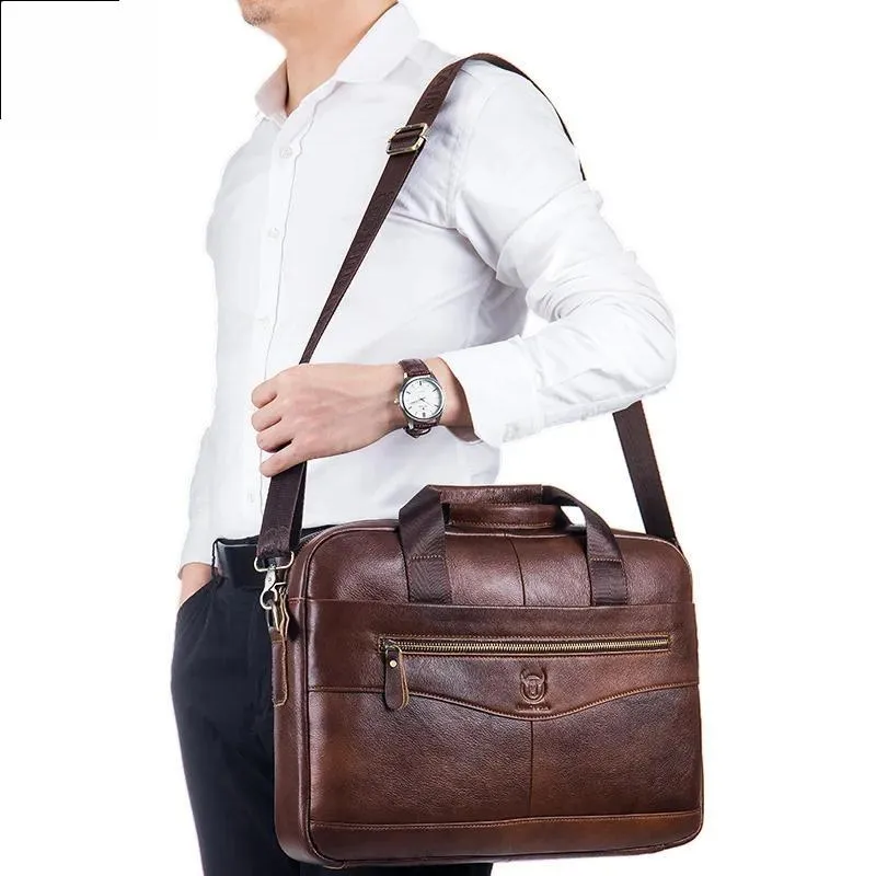 Briefcase Shoulder Messenger Bags Men's Genuine Leather 14-inch Laptop Bag's