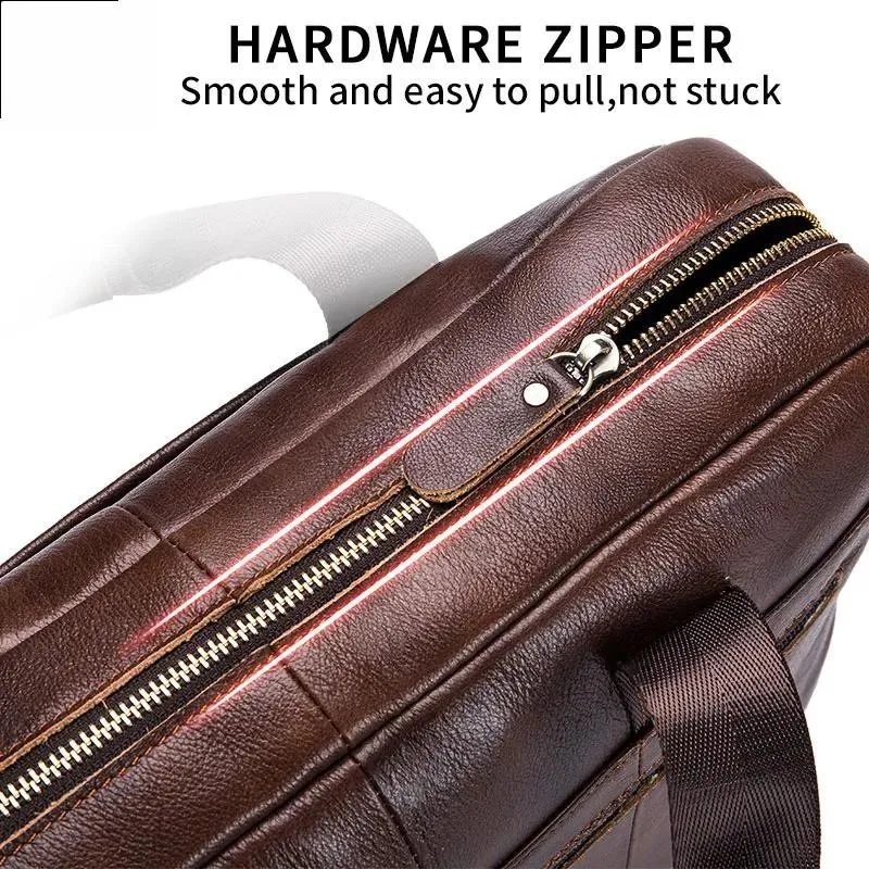 Briefcase Shoulder Messenger Bags Men's Genuine Leather 14-inch Laptop Bag's