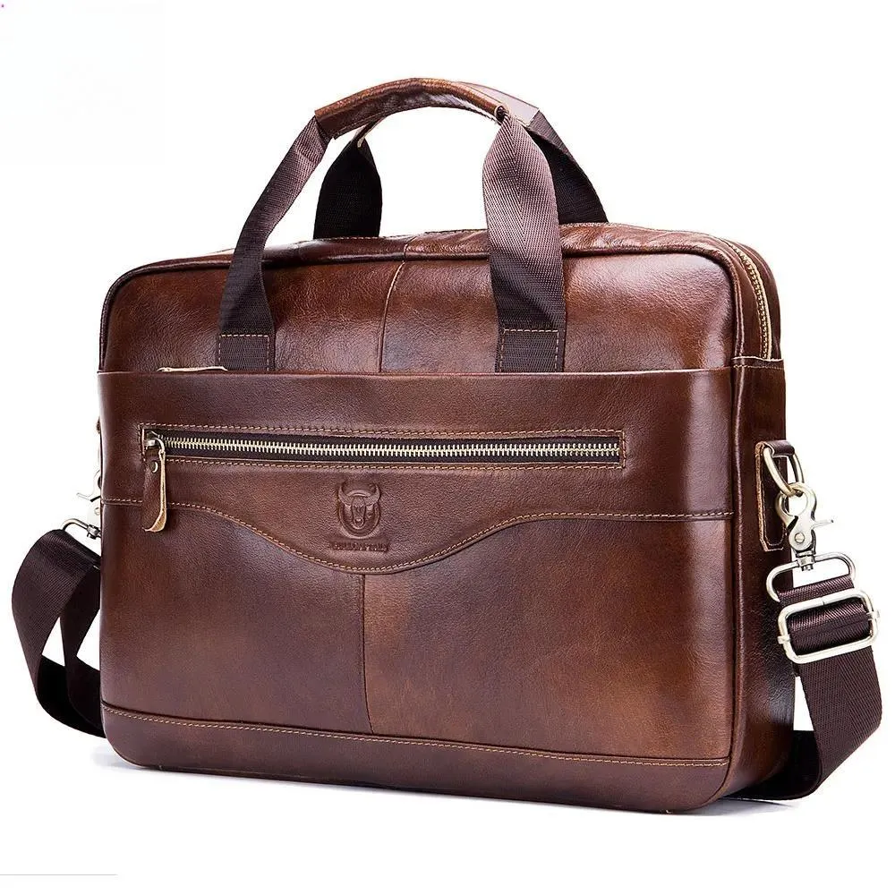 Briefcase Shoulder Messenger Bags Men's Genuine Leather 14-inch Laptop Bag's