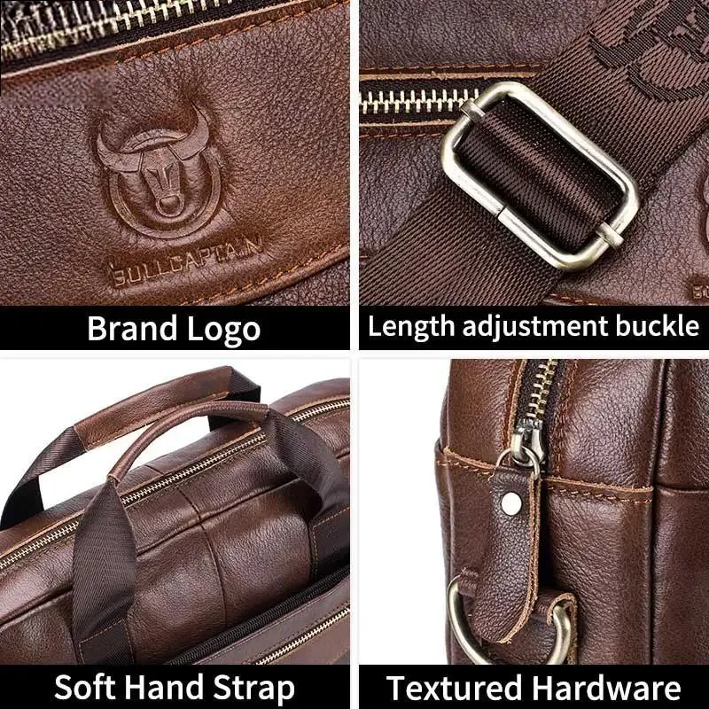 Briefcase Shoulder Messenger Bags Men's Genuine Leather 14-inch Laptop Bag's