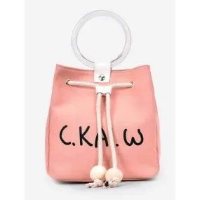 Canvas Letter Print Transparent Handle Handbag - Orange Pink