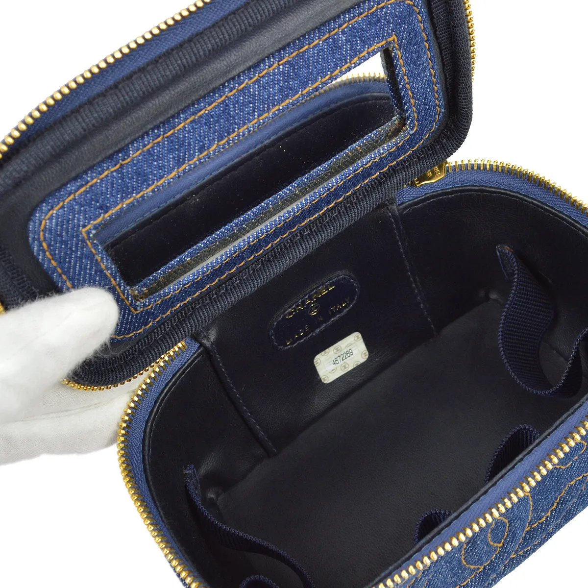 Chanel 1996-1997 Blue Denim Timeless Vanity Handbag 15