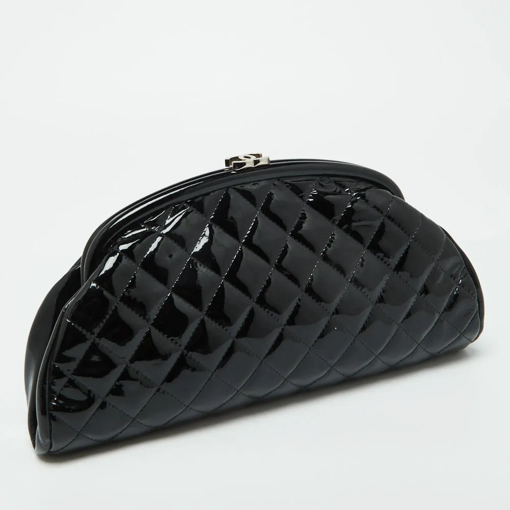 CHANEL Black Quilted Patent Leather Timeless Clutch