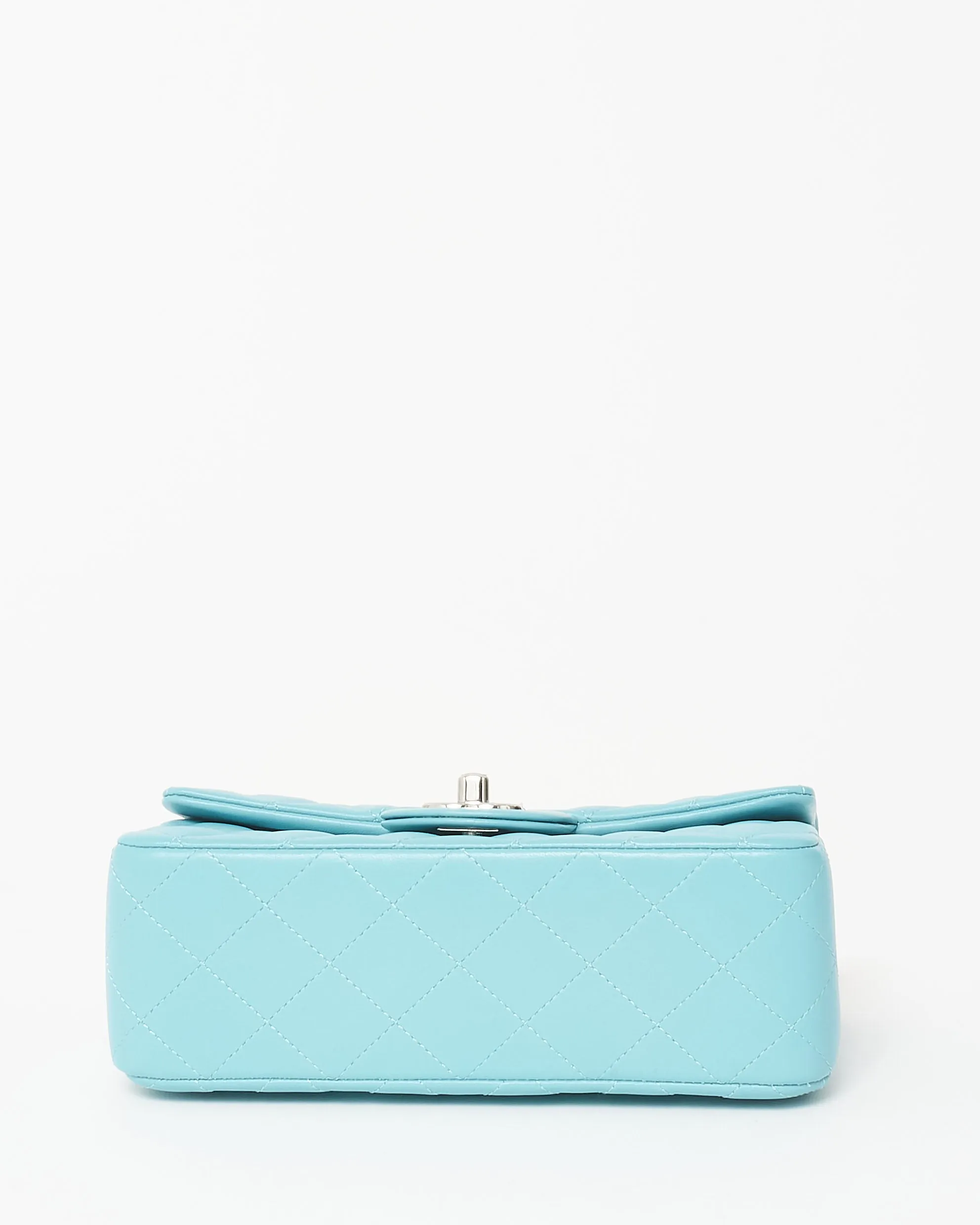 Chanel Light Blue/ Turquoise Lambskin Leather SHW Mini Rectangular Single Classic Flap