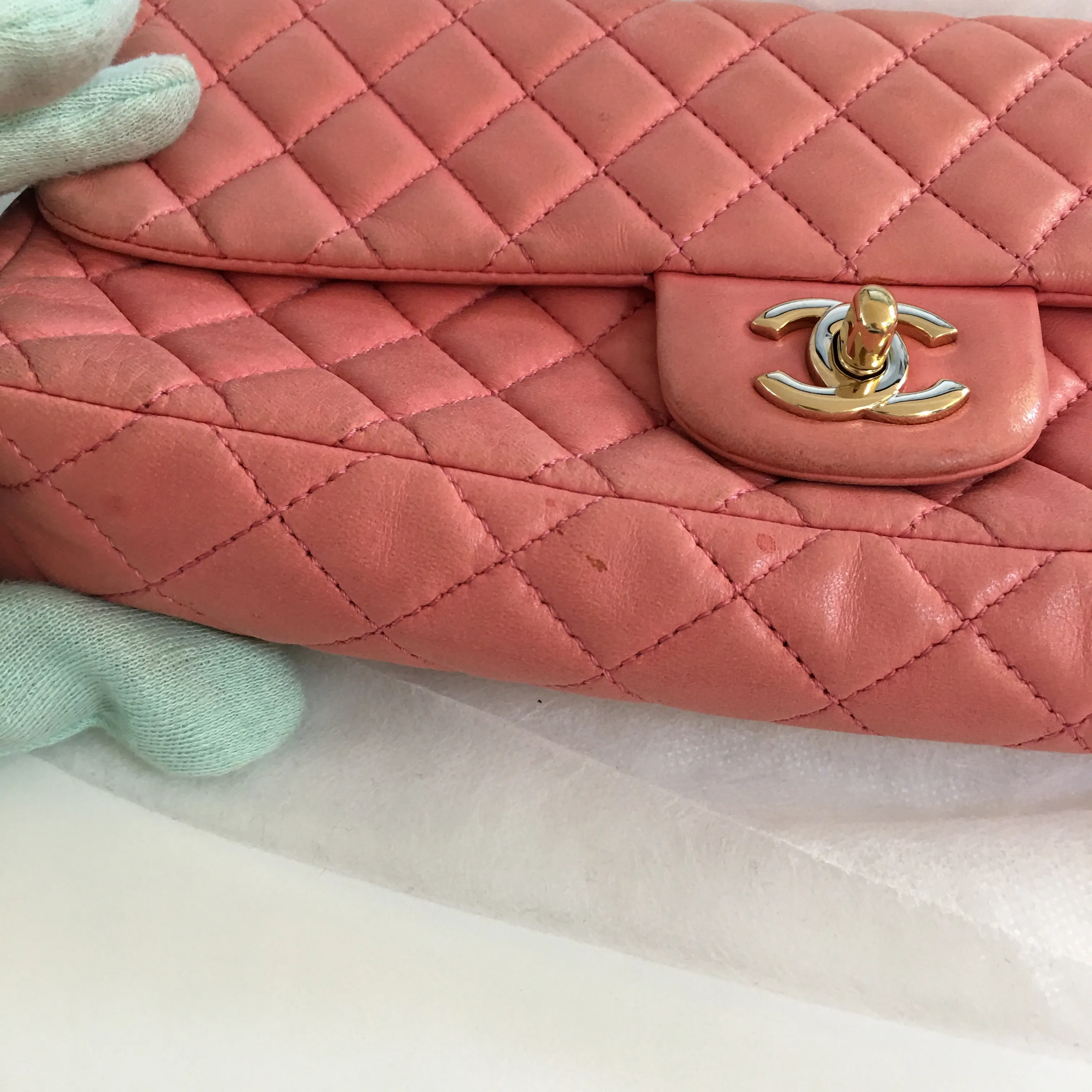 CHANEL Limited Edition "Bonne Chance" Timeless Pochette Single Flap in pink leather