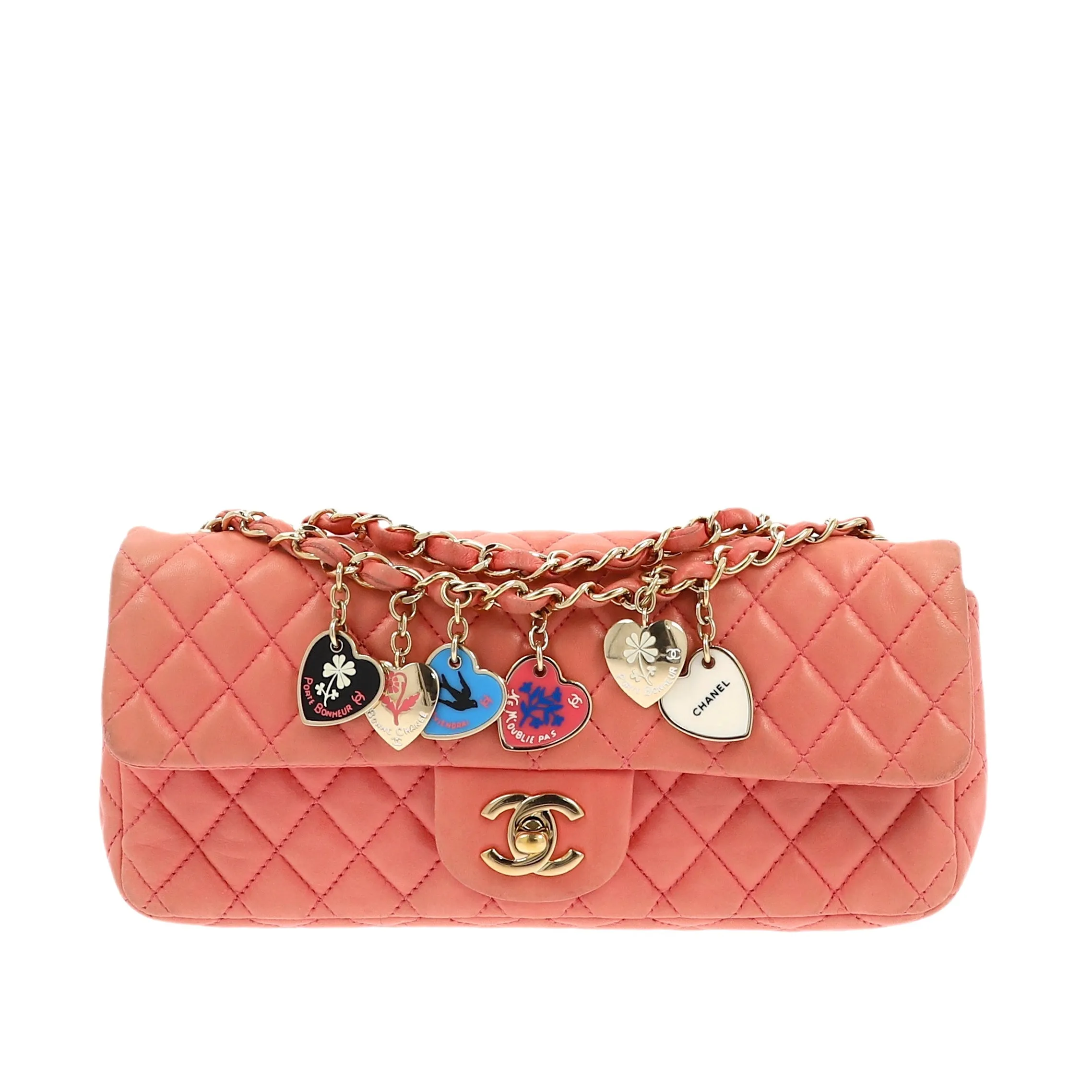 CHANEL Limited Edition "Bonne Chance" Timeless Pochette Single Flap in pink leather