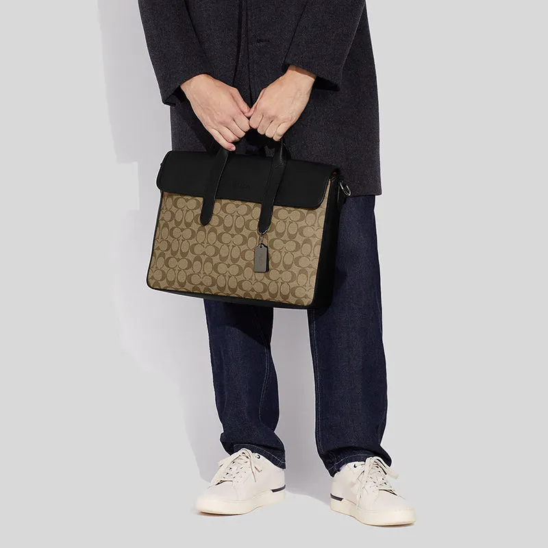 Coach Sullivan Portfolio Brief In Signature Canvas Khaki/Black RS-C9873