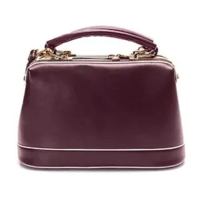 Colour Block Zip PU Leather Tote Bag - Burgundy