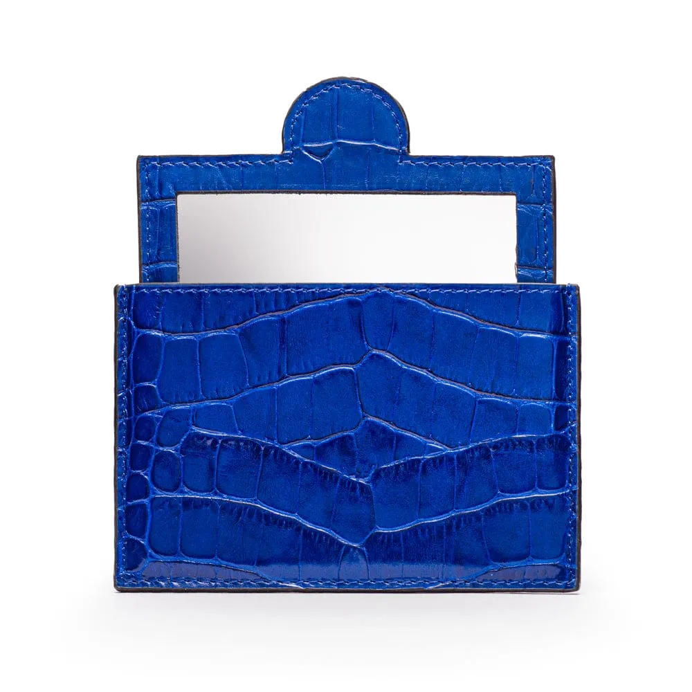 Compact Leather Mirror - Cobalt Croc