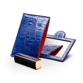 Compact Leather Mirror - Cobalt Croc
