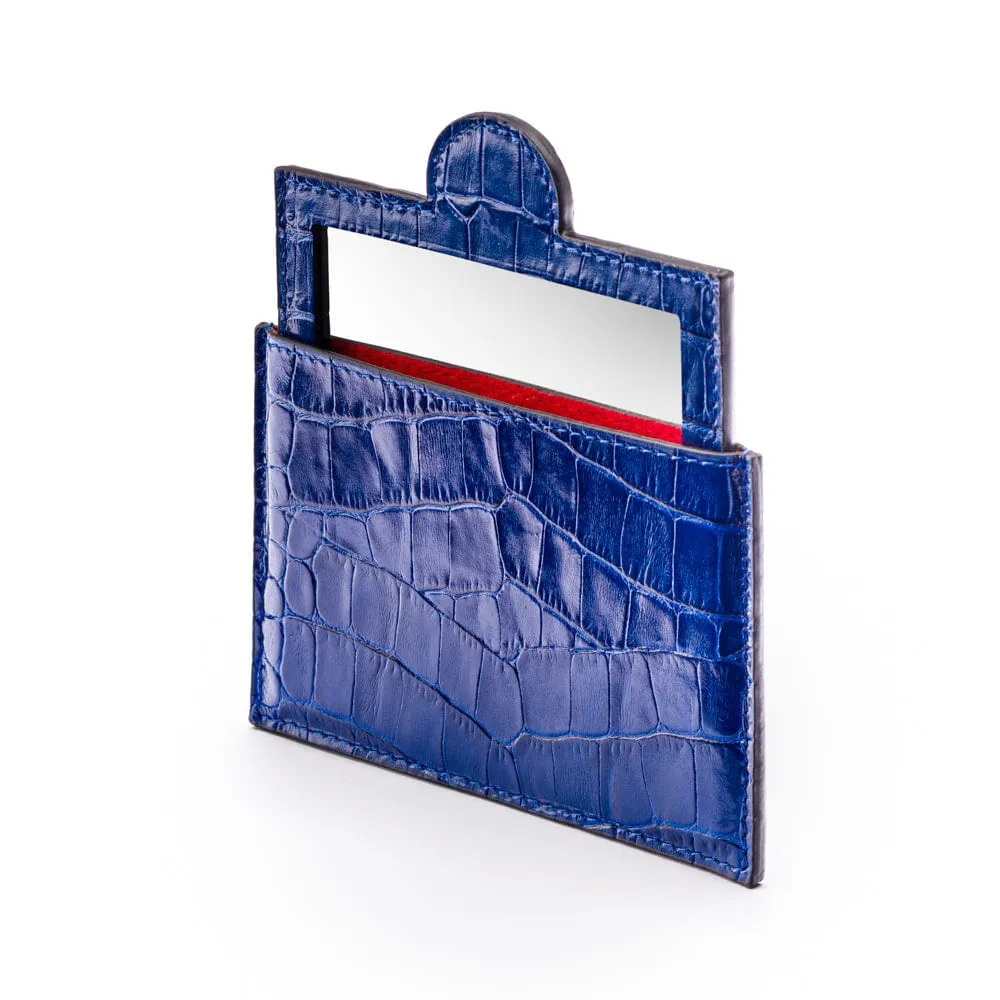 Compact Leather Mirror - Cobalt Croc