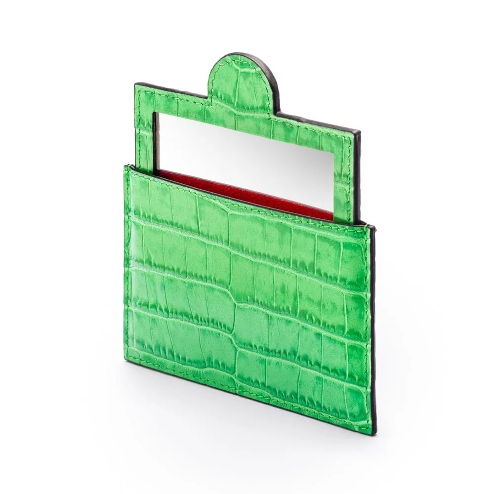 Compact Leather Mirror - Emerald Croc