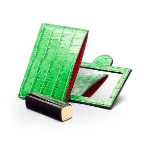 Compact Leather Mirror - Emerald Croc