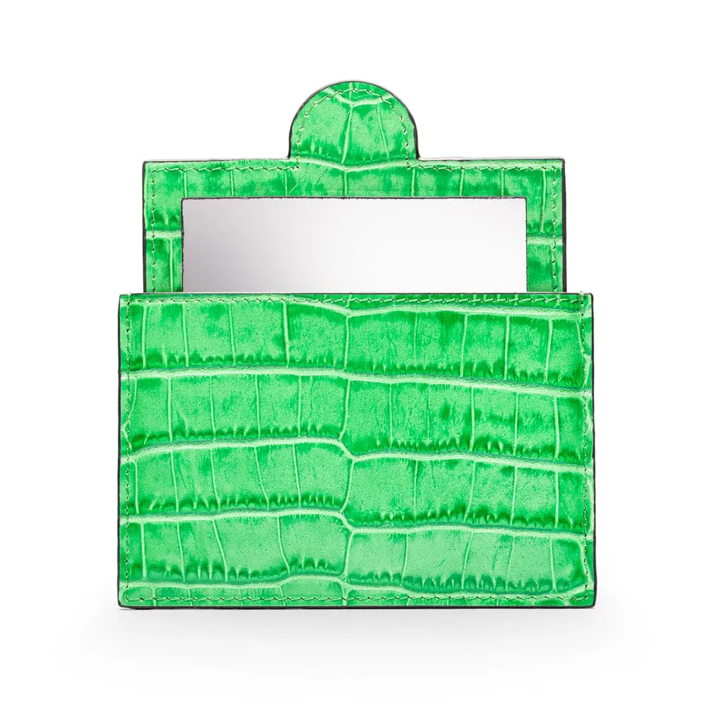 Compact Leather Mirror - Emerald Croc