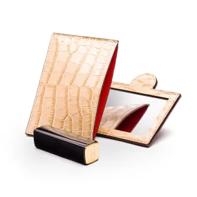 Compact Leather Mirror - Ivory Croc