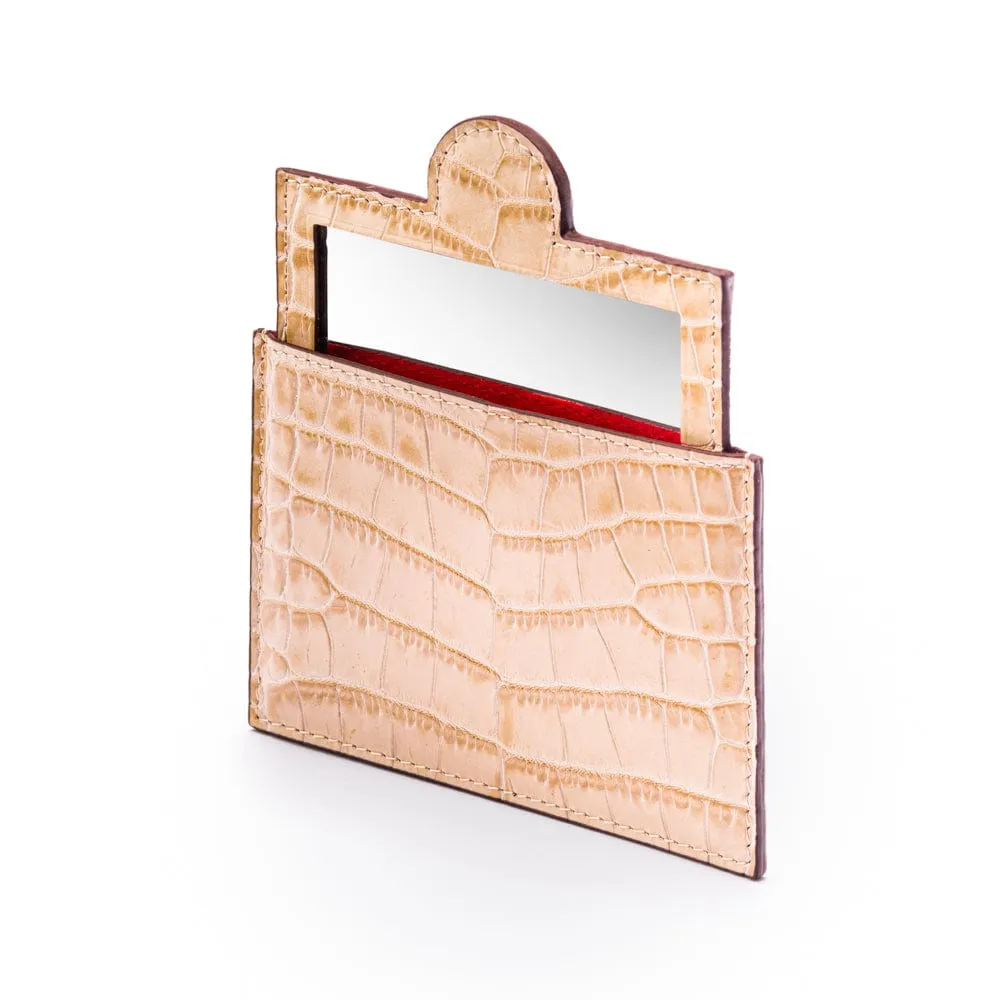 Compact Leather Mirror - Ivory Croc
