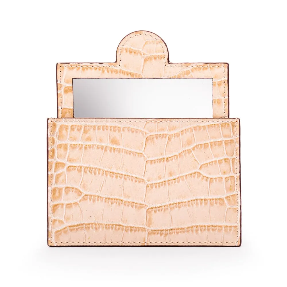 Compact Leather Mirror - Ivory Croc