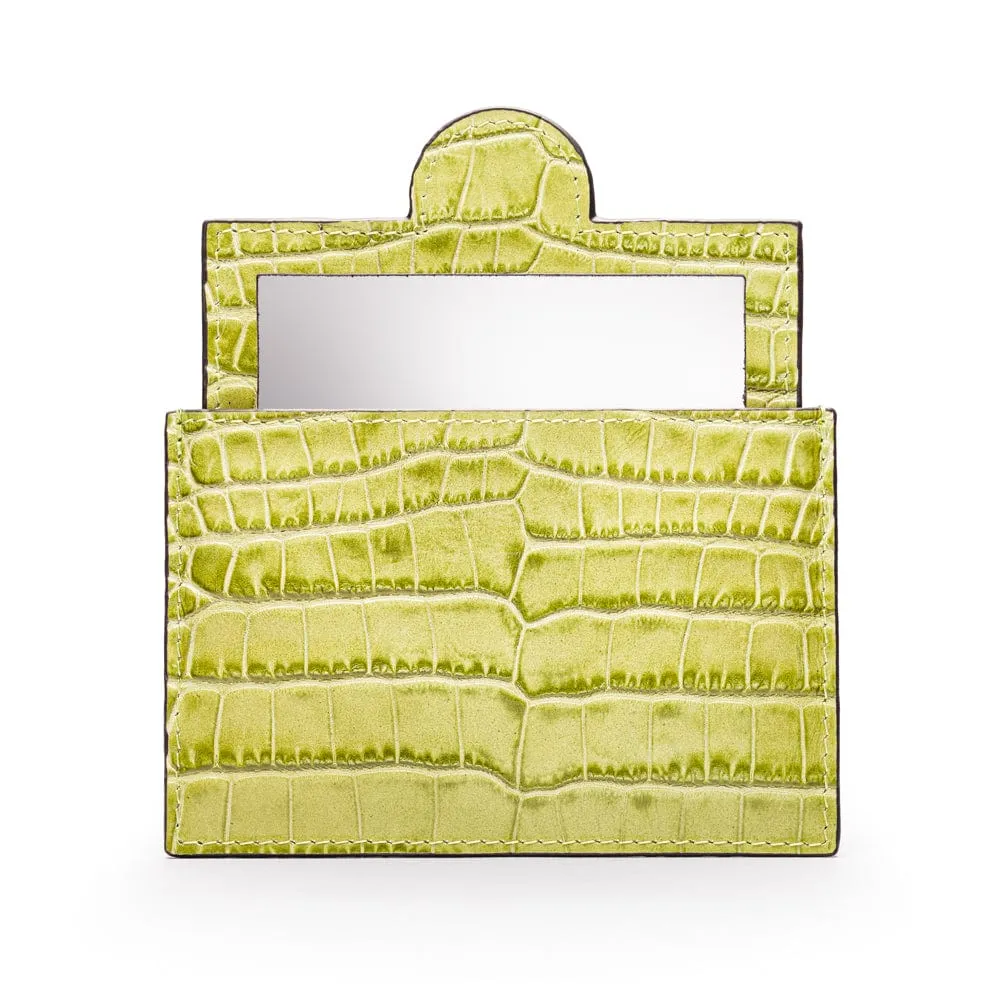 Compact Leather Mirror - Lime Croc