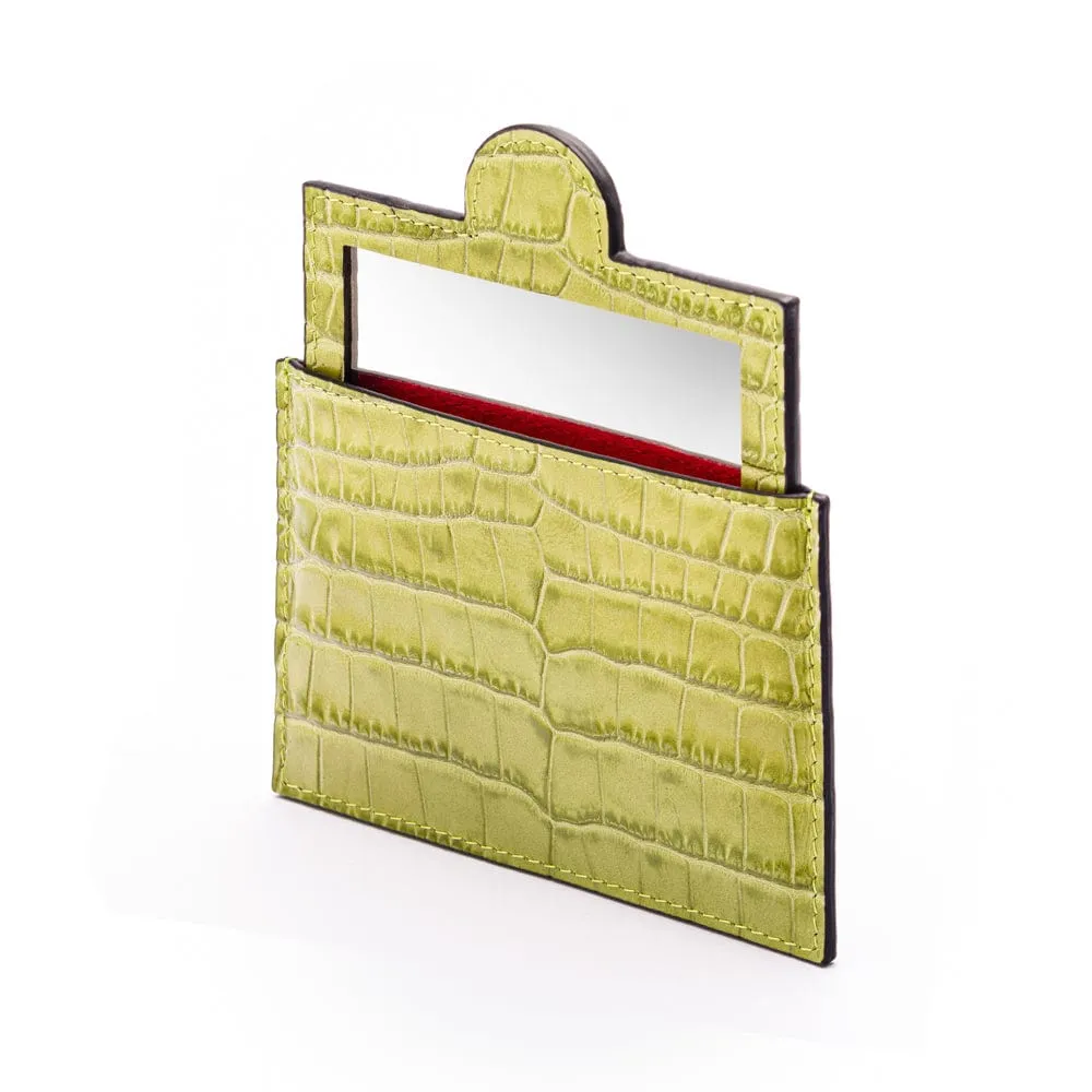 Compact Leather Mirror - Lime Croc