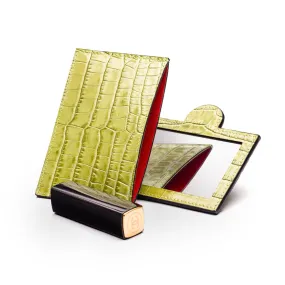 Compact Leather Mirror - Lime Croc