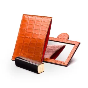 Compact Leather Mirror - Orange Croc