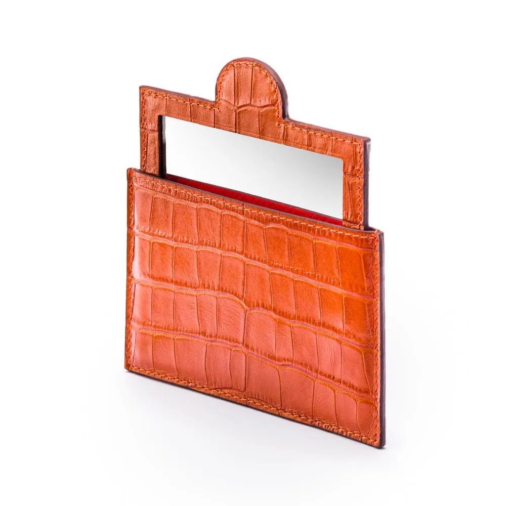 Compact Leather Mirror - Orange Croc