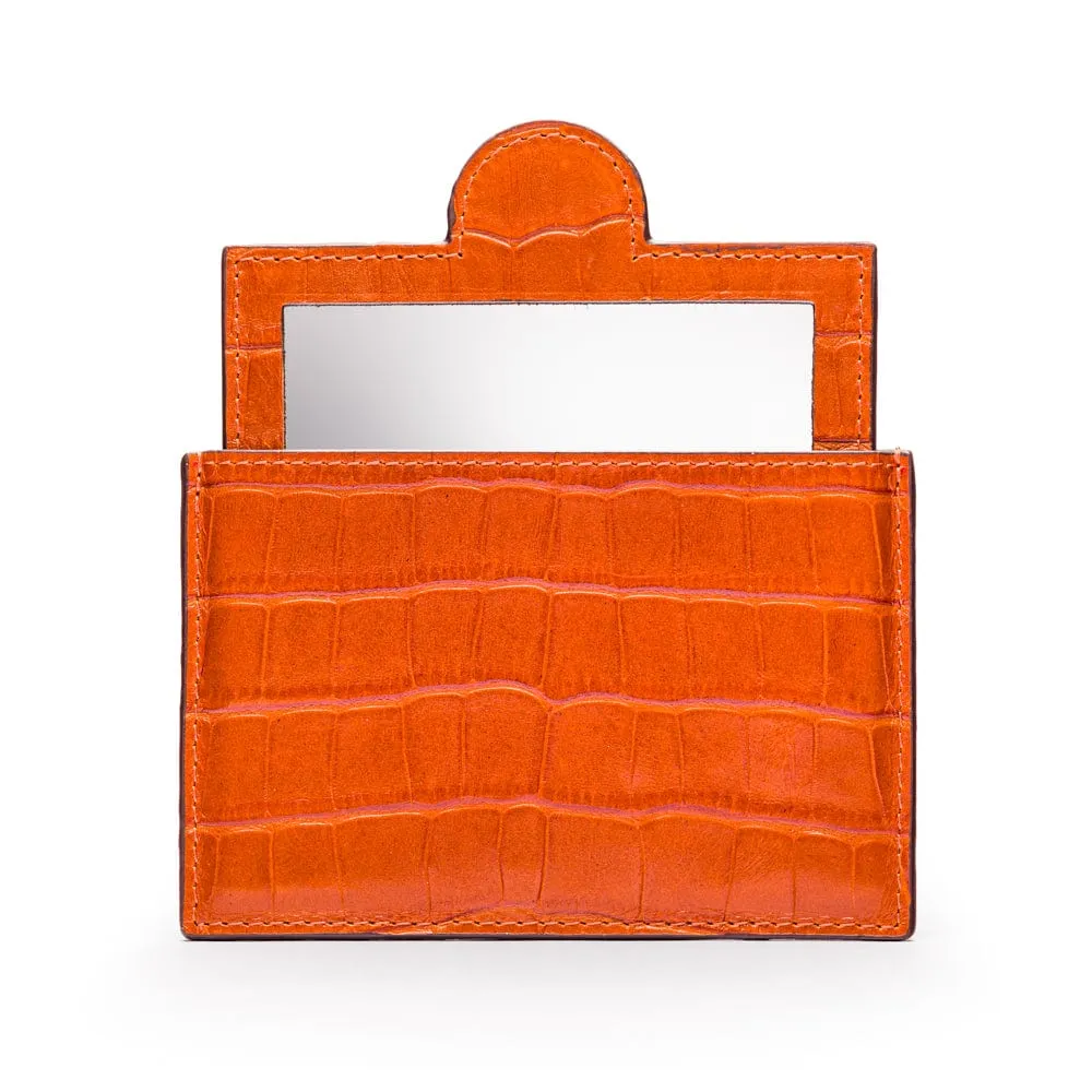 Compact Leather Mirror - Orange Croc