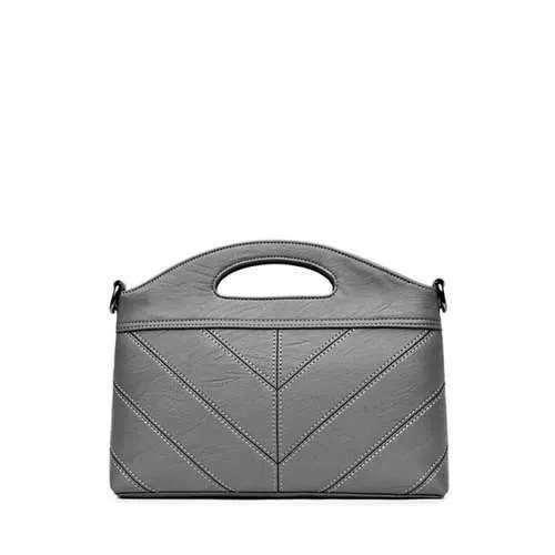 Concise PU Leather Stitching Handbag - Gray