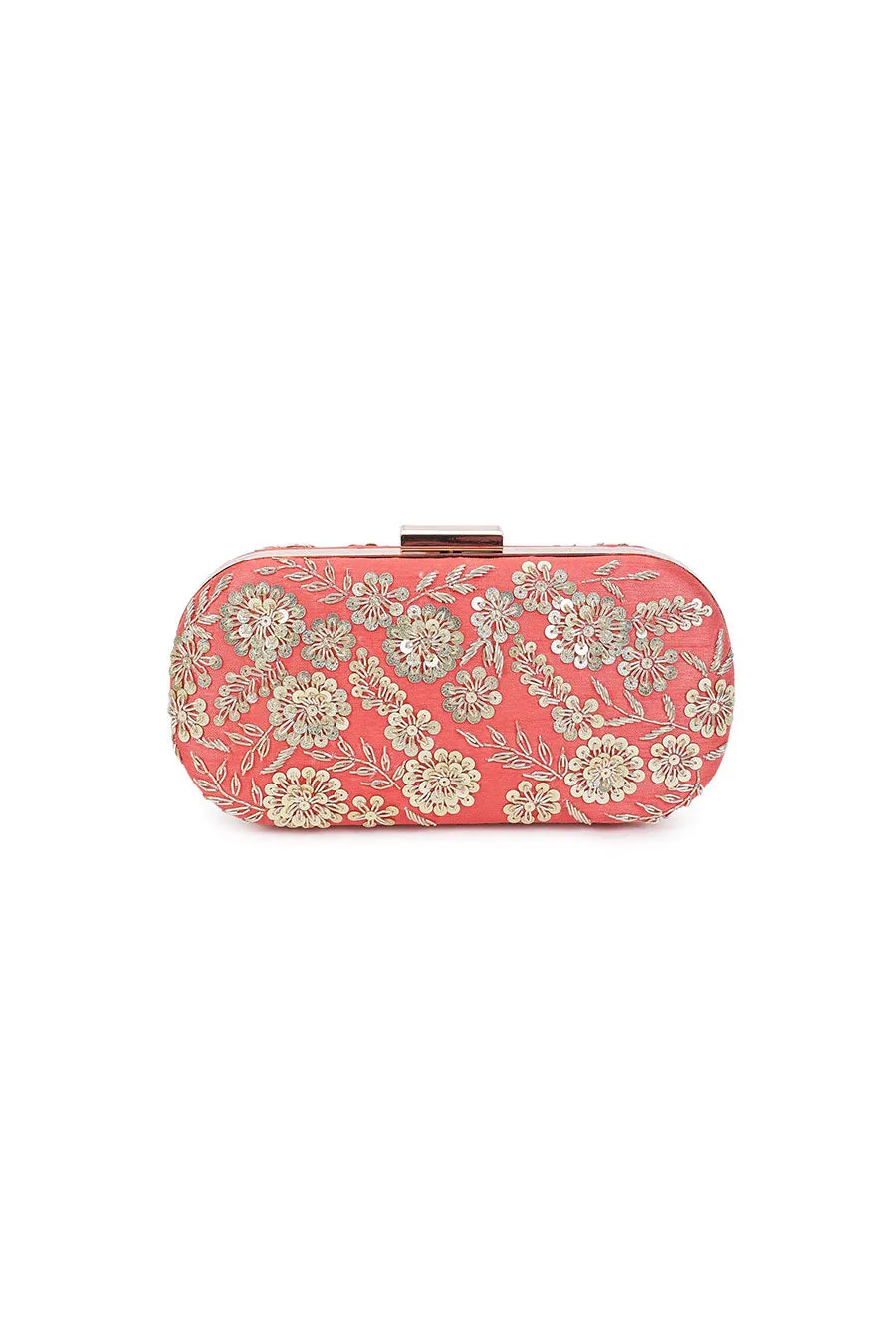 Coral Garden Sequins Embroidered Box Clutch