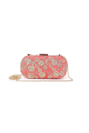 Coral Garden Sequins Embroidered Box Clutch