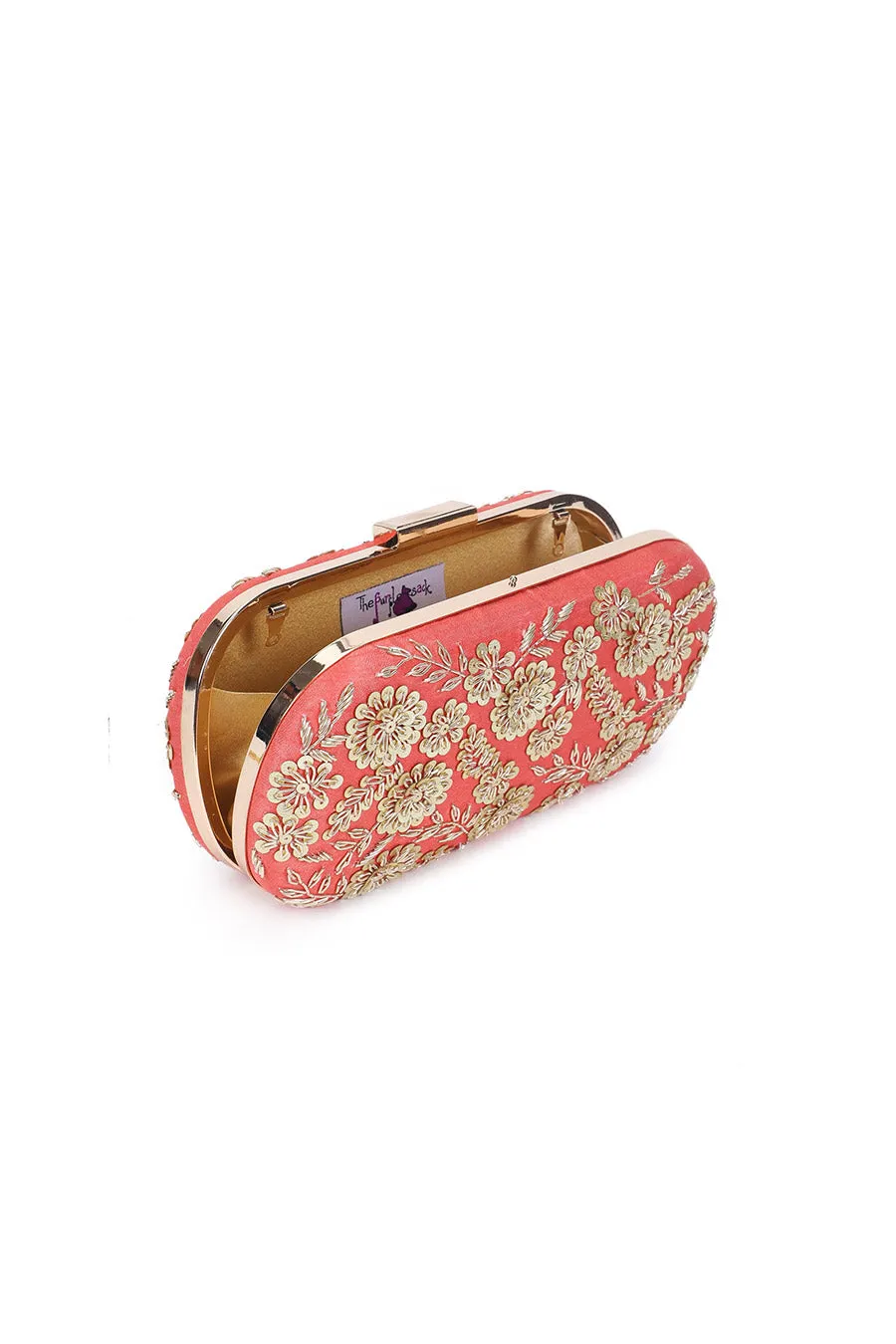Coral Garden Sequins Embroidered Box Clutch