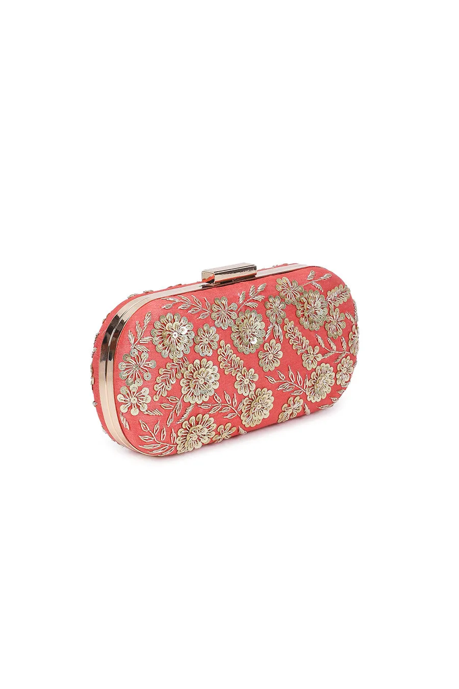 Coral Garden Sequins Embroidered Box Clutch