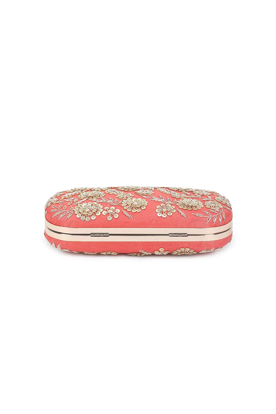 Coral Garden Sequins Embroidered Box Clutch