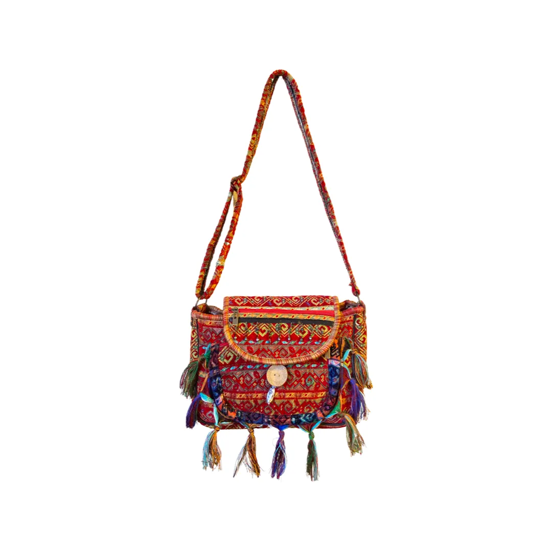 Crossbody Messenger Casual Bag - Tassel Messenger Bag Made of Rug Fabric